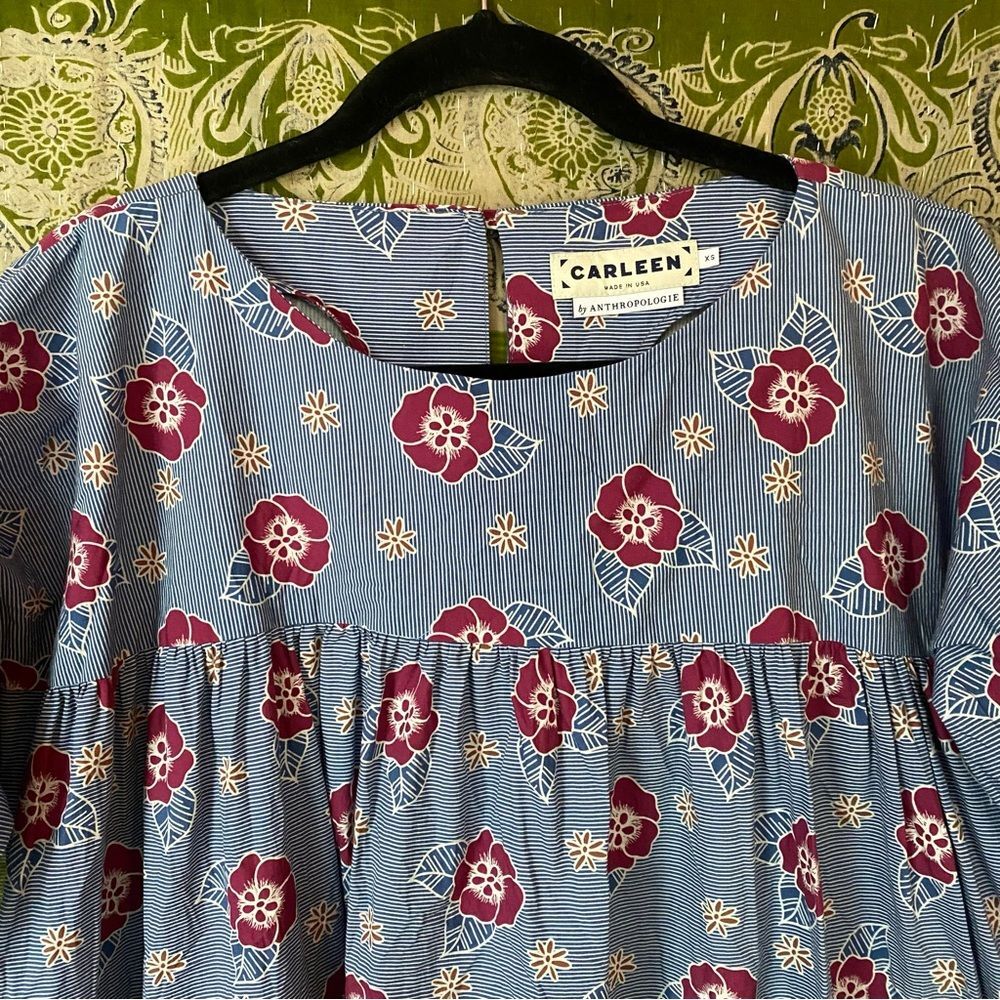 Carleen x Anthropologie Floral Michel Tent Tunic Midi Dress Size Extra Small - Picture 4 of 16